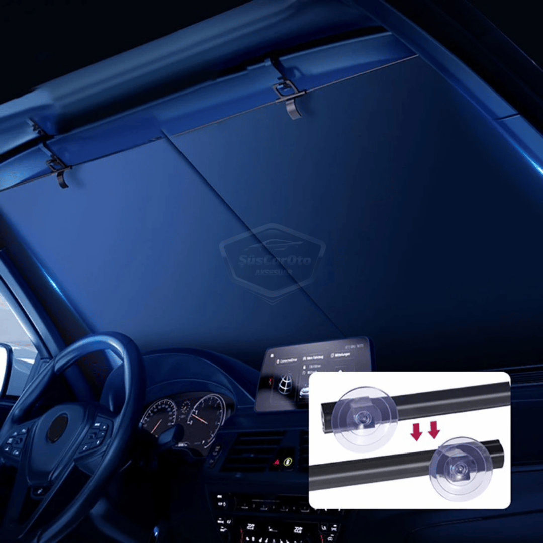 Universal Oto Katlanır Stor Perde Güneşlik Ön Arka Cam Gölgelik Otomatik Sürgülü Yeni Nesil Güneş Koruyucu Oto Araba Suv Tır 73 cm x 105 cm 2 Adet image 1