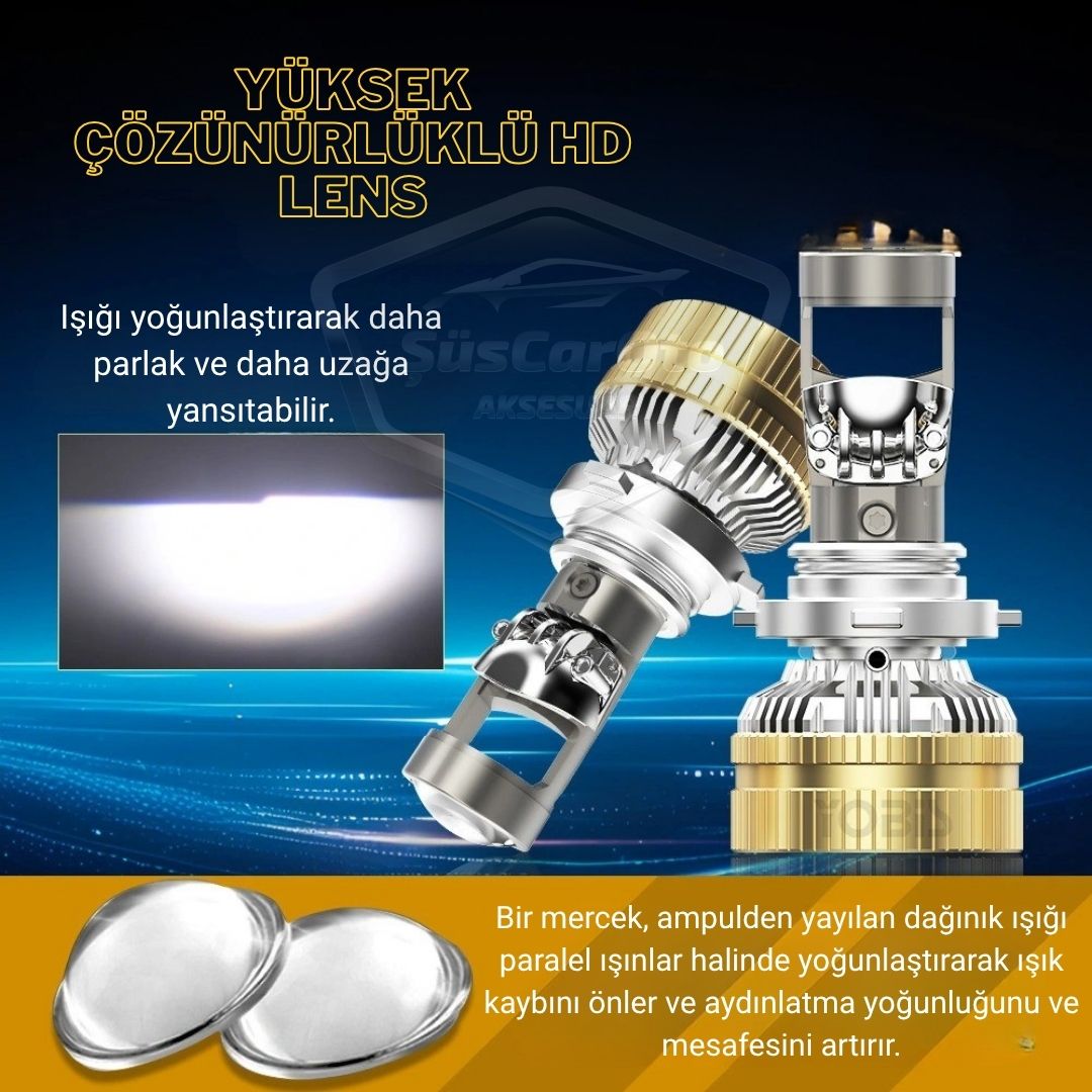 H4 Lazer Mercekli Far Ampulü Ufuk Çizgili Otomobil Araç Motosiklet Uyumlu Profesyonel Mini Projektör LED Beyaz Led Xenon Lamba 8200LM Şimşek Etkili Uzun Kısa 2 Adet 12/36v 55W image 1