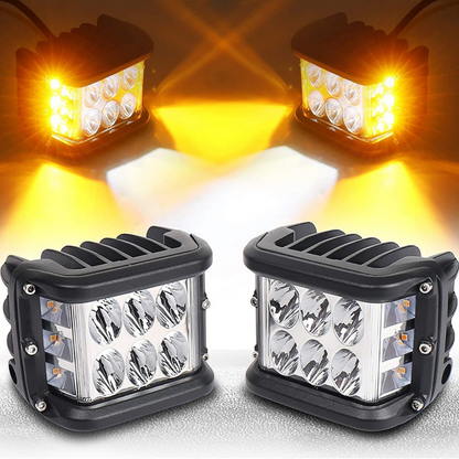 Off Road Led Lamba Delici Yayıcı Beyaz Turuncu Flaşlı Kare Sis Farı Projektör 45W 12 Led Metal Arazi Çalışma Lambası 1 Adet image 4