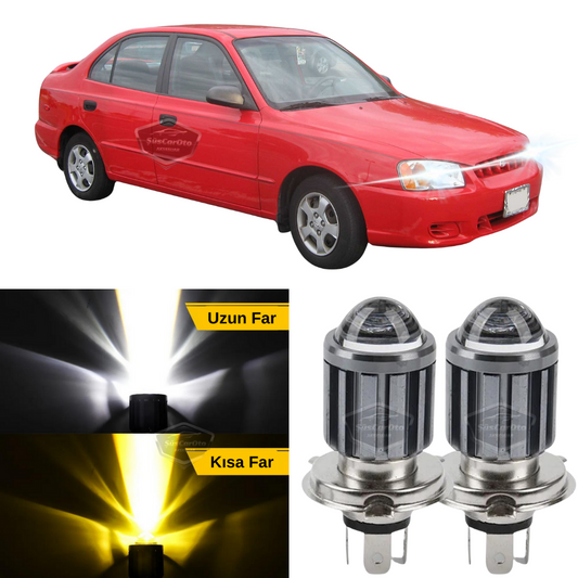 Hyundai Accent Milenyum 2000-2003 Uyumlu Mercekli Far Ampulü Led Xenon Çift Renk Sarı-Beyaz Far Şimşek Etkili CSP Led Lamba Uzun Kısa 2 Adet Takım image 0