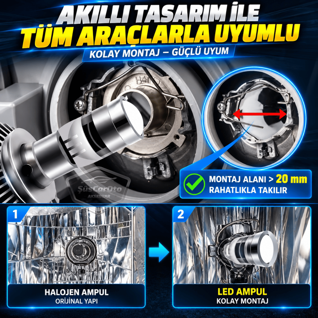 H7 Lazer Mercekli Far Ampulü Ufuk Çizgili Otomobil Araç Motosiklet Uyumlu Profesyonel Mini Projektör LED Beyaz Led Xenon Lamba 8200LM Şimşek Etkili Uzun Kısa 2 Adet 9/32v 70W
