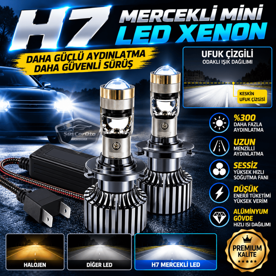 H7 Lazer Mercekli Far Ampulü Ufuk Çizgili Otomobil Araç Motosiklet Uyumlu Profesyonel Mini Projektör LED Beyaz Led Xenon Lamba 8200LM Şimşek Etkili Uzun Kısa 2 Adet 9/32v 70W