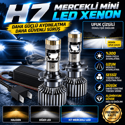 H7 Lazer Mercekli Far Ampulü Ufuk Çizgili Otomobil Araç Motosiklet Uyumlu Profesyonel Mini Projektör LED Beyaz Led Xenon Lamba 8200LM Şimşek Etkili Uzun Kısa 2 Adet 9/32v 70W