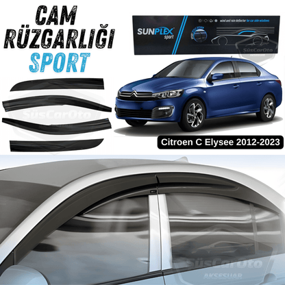 Sunplex Citroen C Elysee 2012-2023 Uyumlu Spor Cam Rüzgarlığı Seti Piano Black 4'lü Parlak Siyah