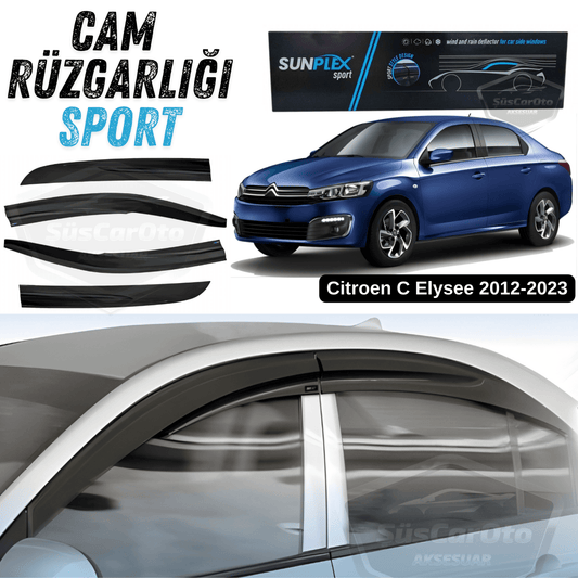 Sunplex Citroen C Elysee 2012-2023 Uyumlu Spor Cam Rüzgarlığı Seti Piano Black 4'lü Parlak Siyah