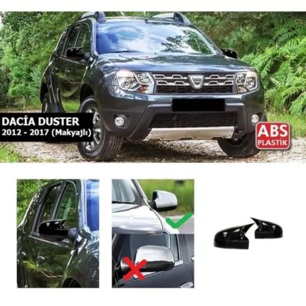 Dacia Duster 2012-2017 Makyajlı Kasa Batman Yarasa Ayna Kapağı Piano Black ABS Plastik