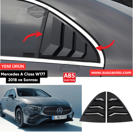 Mercedes A Class W177 2018 ve Sonrası Uyumlu Kelebek Cam Izgarası Kelebek Cam Vizörü İthal Havalandırma Sağ Sol Takım Parlak Siyah 1.Sınıf