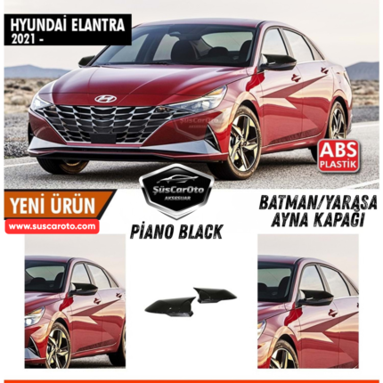 Hyundai Elantra Sinyalli 2021 Sonrası Uyumlu Batman Yarasa Ayna Kapağı Piano Black ABS Plastik Sağ Sol Takım