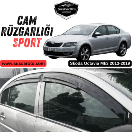 Skoda Octavia Mk3 2013-2019 Uyumlu Mugen Cam Rüzgarlığı Seti Piano Black 4'lü İthal Parlak Siyah