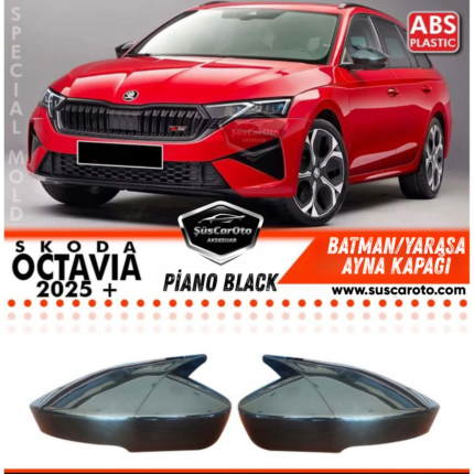 Skoda Octavia Mk4 FL Makyajlı Sinyalli 2025 Sonrası Uyumlu Batman Yarasa Ayna Kapağı Piano Black ABS Plastik Sağ Sol Takım