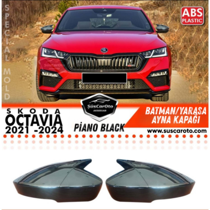Skoda Octavia Mk4 Sinyalli 2021-2024 Uyumlu Batman Yarasa Ayna Kapağı Piano Black ABS Plastik Sağ Sol Takım