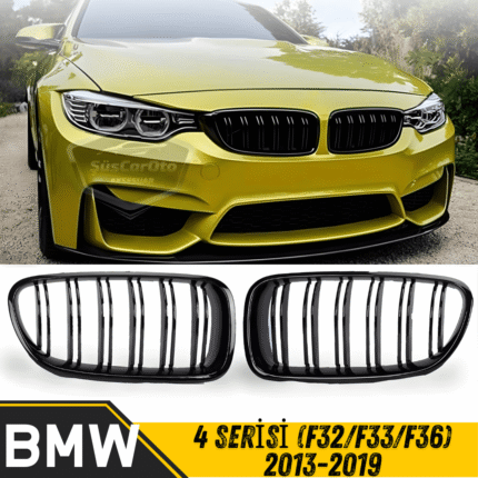 Bmw 4 Serisi F32 F33 F36 2013-2019 Uyumlu Ön Panjur Böbrek M4 Görünüm Izgara Çift Çizgi İthal Piano Black 1.Sınıf Sağ Sol Takım