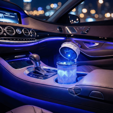 Üniversal Kristal Pırlanta Taş Görünümlü Mavi Led Işıklı Lüx Oto Küllük Kapaklı Spor Araç İçi Küllük Araba Küllüğü Beyaz