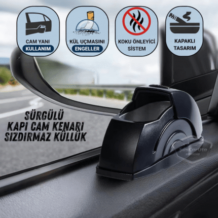 Üniversal Sürgülü Kapı Cam Kenarı Yanmaz Koku Geçirmez Sızdırmaz Oto Küllük Dumansız Kapaklı Spor Araç İçi Küllük Araba Küllüğü Siyah