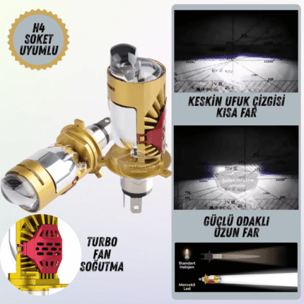 H4 Lazer Mercekli Ufuk Çizgili Far Ampulü Otomobil Araç Motosiklet Uyumlu Profesyonel Mini Projektör LED Beyaz Led Xenon Lamba Şimşek Etkili Uzun Kısa 2 Adet 40w 12/24v