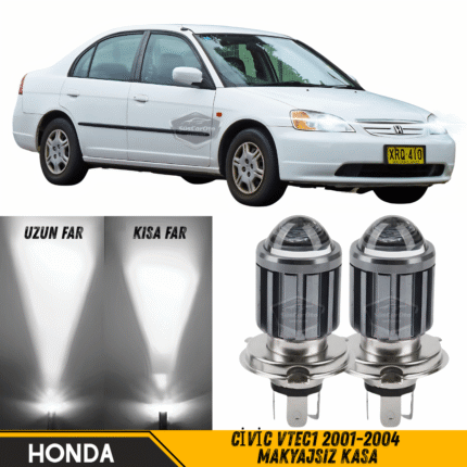 Honda Civic Vtec1 2001-2004 Makyajsız Kasa İle Uyumlu Mercekli Far Ampulü Led Xenon Beyaz Renk Far Şimşek Etkili CSP Led Lamba Uzun Kısa 2 Adet Takım
