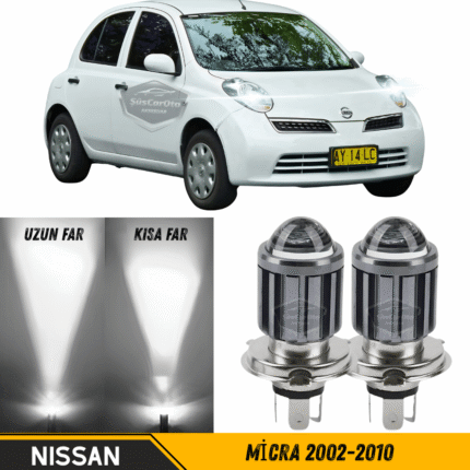 Nissan Micra 2002-2010 Uyumlu Mercekli Far Ampulü Led Xenon Beyaz Renk Far Şimşek Etkili CSP Led Lamba Uzun Kısa 2 Adet Takım