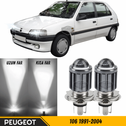 Peugeot 106 1991-2004 Uyumlu Mercekli Far Ampulü Led Xenon Beyaz Renk Far Şimşek Etkili CSP Led Lamba Uzun Kısa 2 Adet Takım