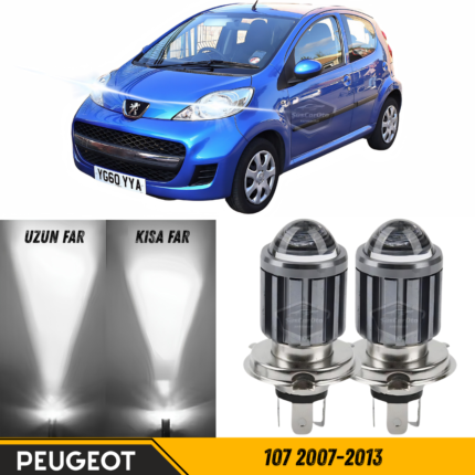 Peugeot 107 2007-2013 Uyumlu Mercekli Far Ampulü Led Xenon Beyaz Renk Far Şimşek Etkili CSP Led Lamba Uzun Kısa 2 Adet Takım