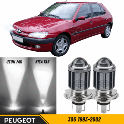 Peugeot 306 1993-2002 Uyumlu Mercekli Far Ampulü Led Xenon Beyaz Renk Far Şimşek Etkili CSP Led Lamba Uzun Kısa 2 Adet Takım