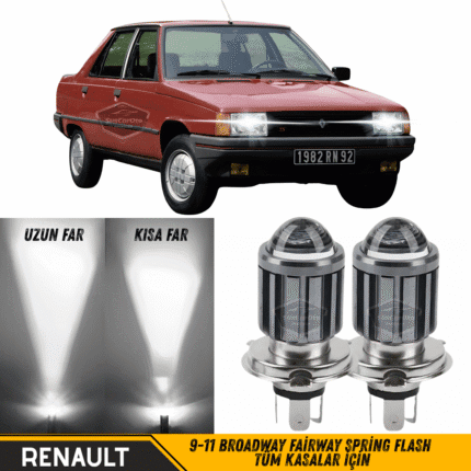 Renault 9-11 Broadway Fairway Spring Flash Tüm Kasalar İçin Uyumlu Mercekli Far Ampulü Led Xenon Beyaz Renk Far Şimşek Etkili CSP Led Lamba Uzun Kısa 2 Adet Takım
