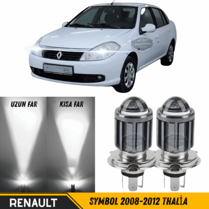 Renault Symbol 2008-2012 Thalia Uyumlu Mercekli Far Ampulü Led Xenon Beyaz Renk Far Şimşek Etkili CSP Led Lamba Uzun Kısa 2 Adet Takım