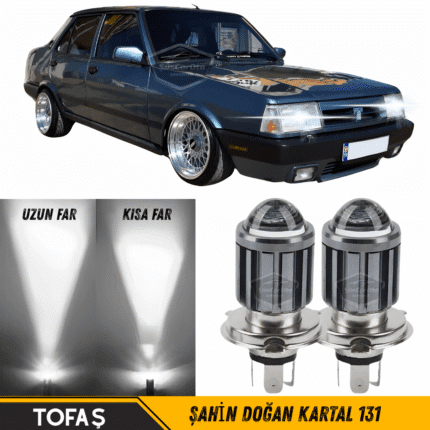 Tofaş Şahin Doğan Kartal 131 Uyumlu Mercekli Far Ampulü Led Xenon Beyaz Renk Far Şimşek Etkili CSP Led Lamba Uzun Kısa 2 Adet Takım