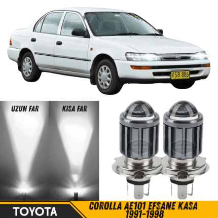 Toyota Corolla AE101 Efsane Kasa 1991-1998 Uyumlu Mercekli Far Ampulü Led Xenon Beyaz Renk Far Şimşek Etkili CSP Led Lamba Uzun Kısa 2 Adet Takım