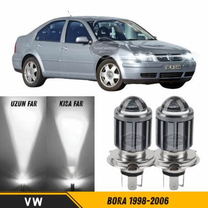 Vw Bora 1998-2006 Uyumlu Mercekli Far Ampulü Led Xenon Beyaz Renk Far Şimşek Etkili CSP Led Lamba Uzun Kısa 2 Adet Takım